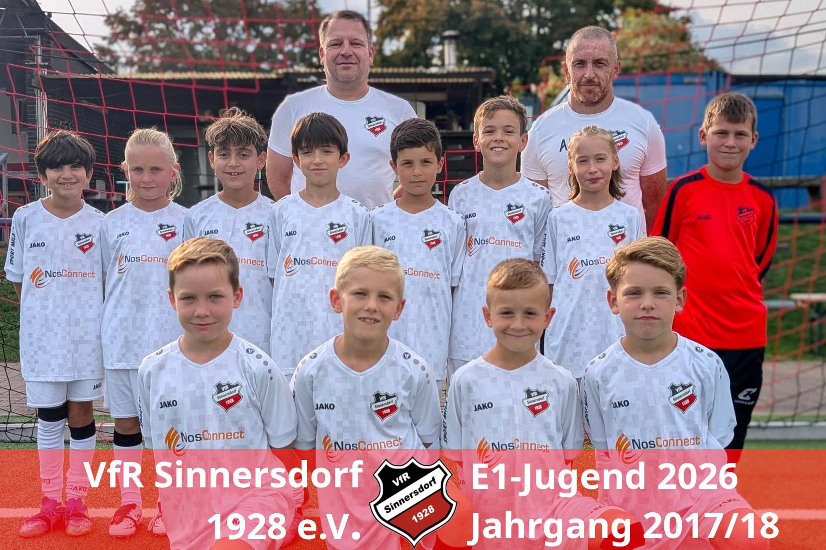 Mannschaftsfoto der E1-Junioren Saison 2026 Mannschaftsfoto der E1-Junioren U10 mit den Trainern Antonio Illiano und Matthias Jendrzewski aus der Saison 26