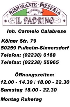Werbeplakat des Ristorante Il Padrino in Pulheim-Sinnersdorf