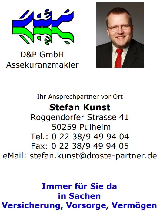 Werbeplakat von D&P Assekuranzmakler Stefan Kunz aus Pulheim-Sinnersdorf